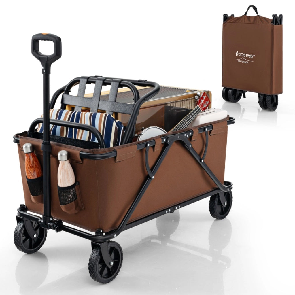 Carrello da giardino pieghevole con manubrio regolabile portabottiglie tasca portaoggetti, Carrello da campeggio Caff¨¨-Attrezzatura da campeggio
