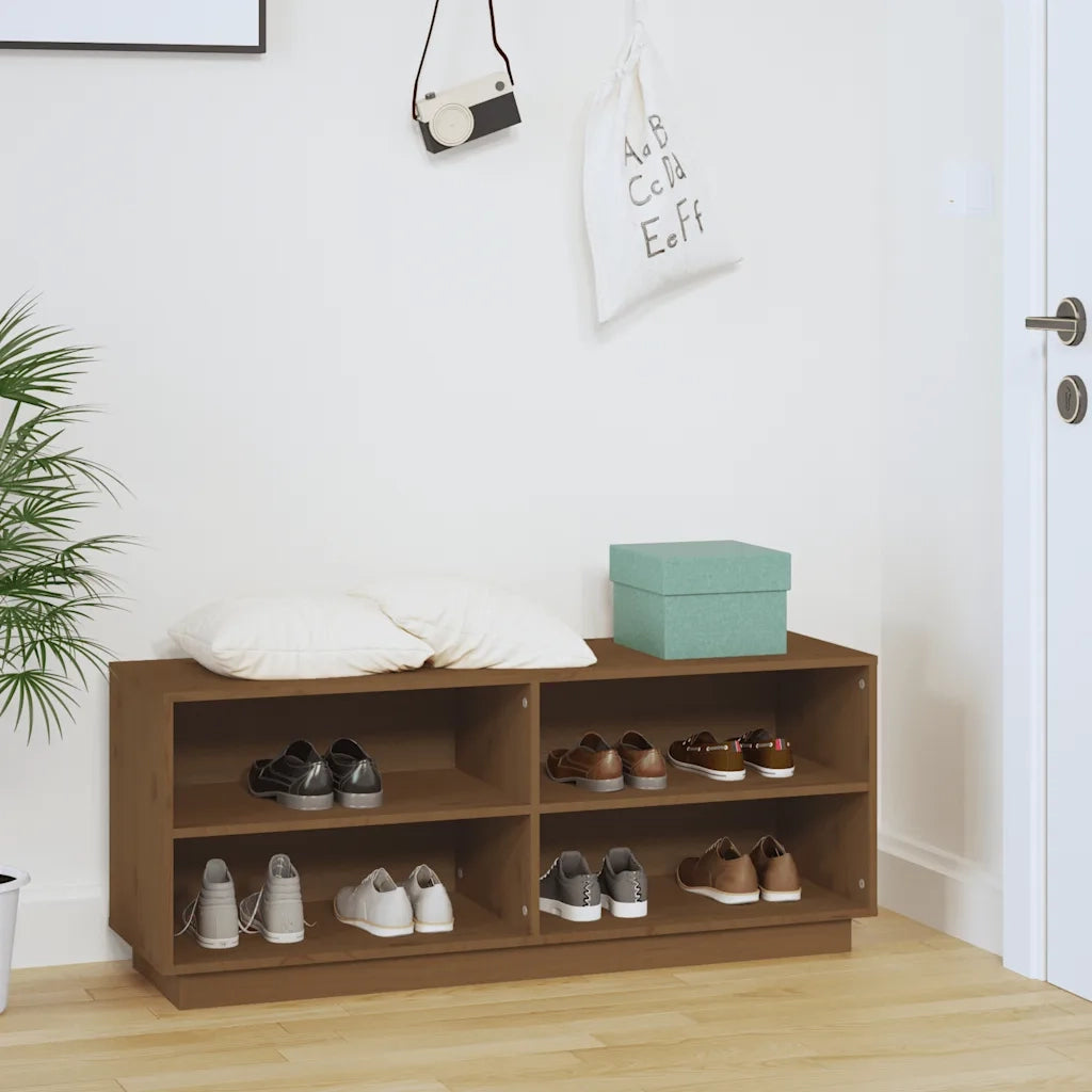 Scarpiera | Mobile per scarpe Marrone Ambra 110x34x45 cm in Legno Massello di Pino