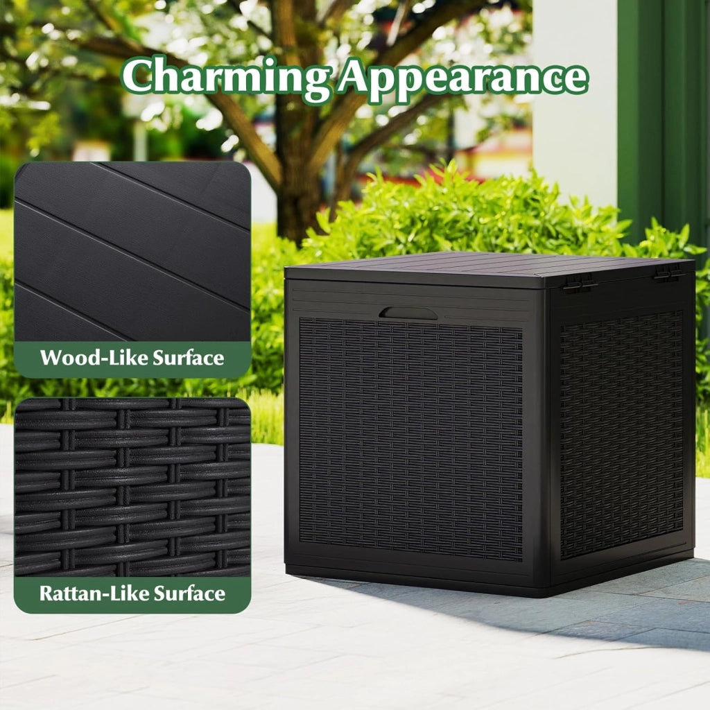 Baule da Giardino 145 L, Baule da Esterno con Coperchio con Coperchio Bloccabile, Contenitore per Cuscini in Plastica, Multibox Impermeabile Esterni, 56X56X61 cm