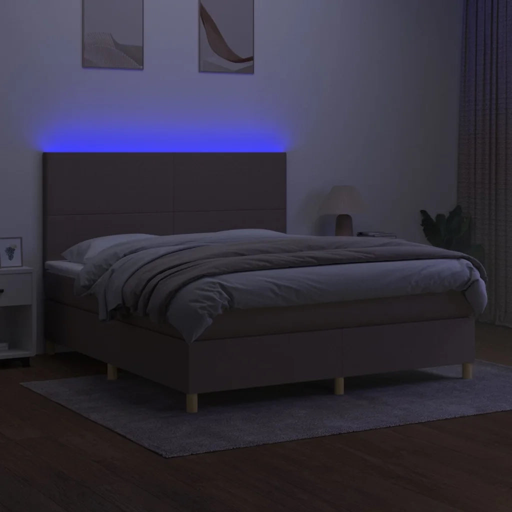 Letto a Molle con Materasso e LED Tortora 160x200 cm in Tessuto 3135289