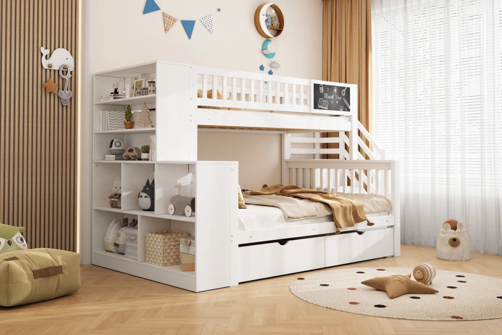 LETTO A CASTELLO per bambini con lavagna 140x200 cm legno massello bianco