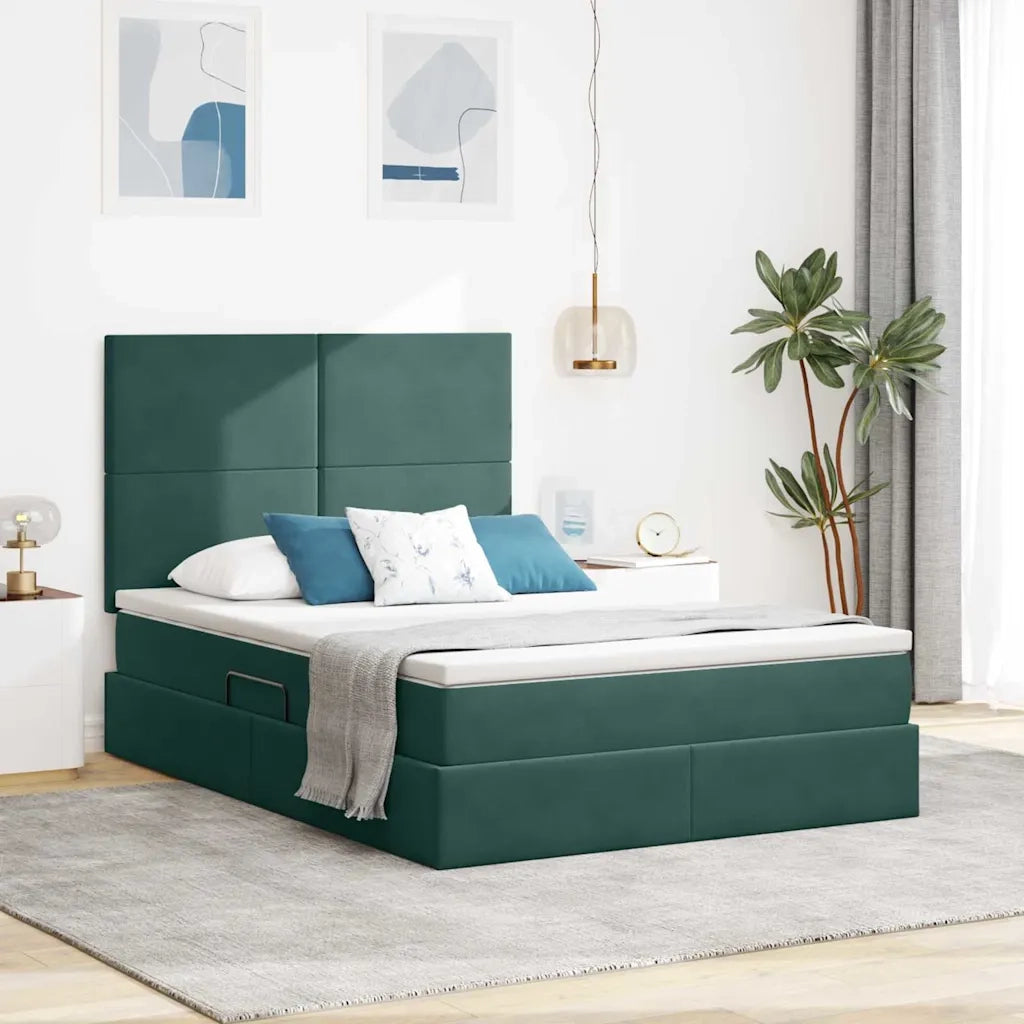 Letto con contenitore e materasso Verde Scuro 140 x 200 cm