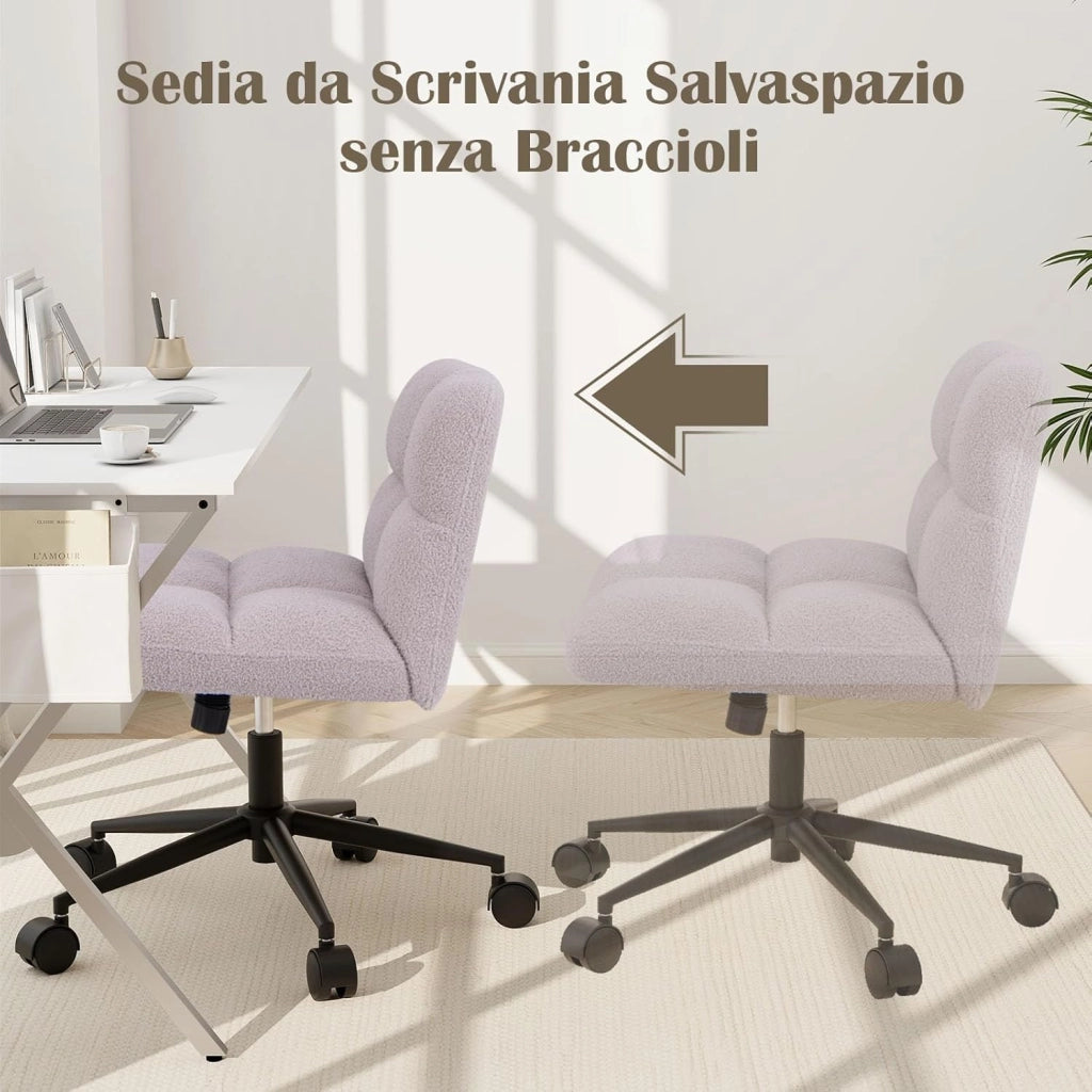 Sedia a Gambe Incrociate, Sedia da Ufficio con Ruote, con Seduta Riempita, Altezza Regolabile, Senza Braccioli, Portata 160 kg (Grigio)