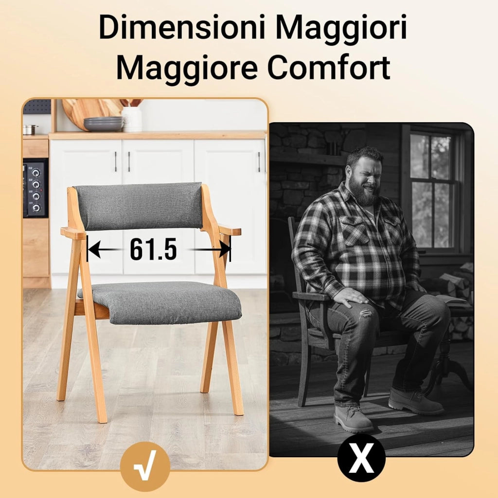 Sedia Pieghevole in Legno con Cuscino – Sedie Giardino Pieghevoli e Sedie Pieghevoli da Interno in Legno, Sedia da Giardino Pieghevole per Ufficio Ospiti, Cucina o Balcone Colore Grigio FST98-HG