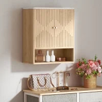 Armadietto Bagno a Parete con Ripiano Aperto e Ante Decorate, Piano Effetto Marmo, 60x18x70 cm, Rovere