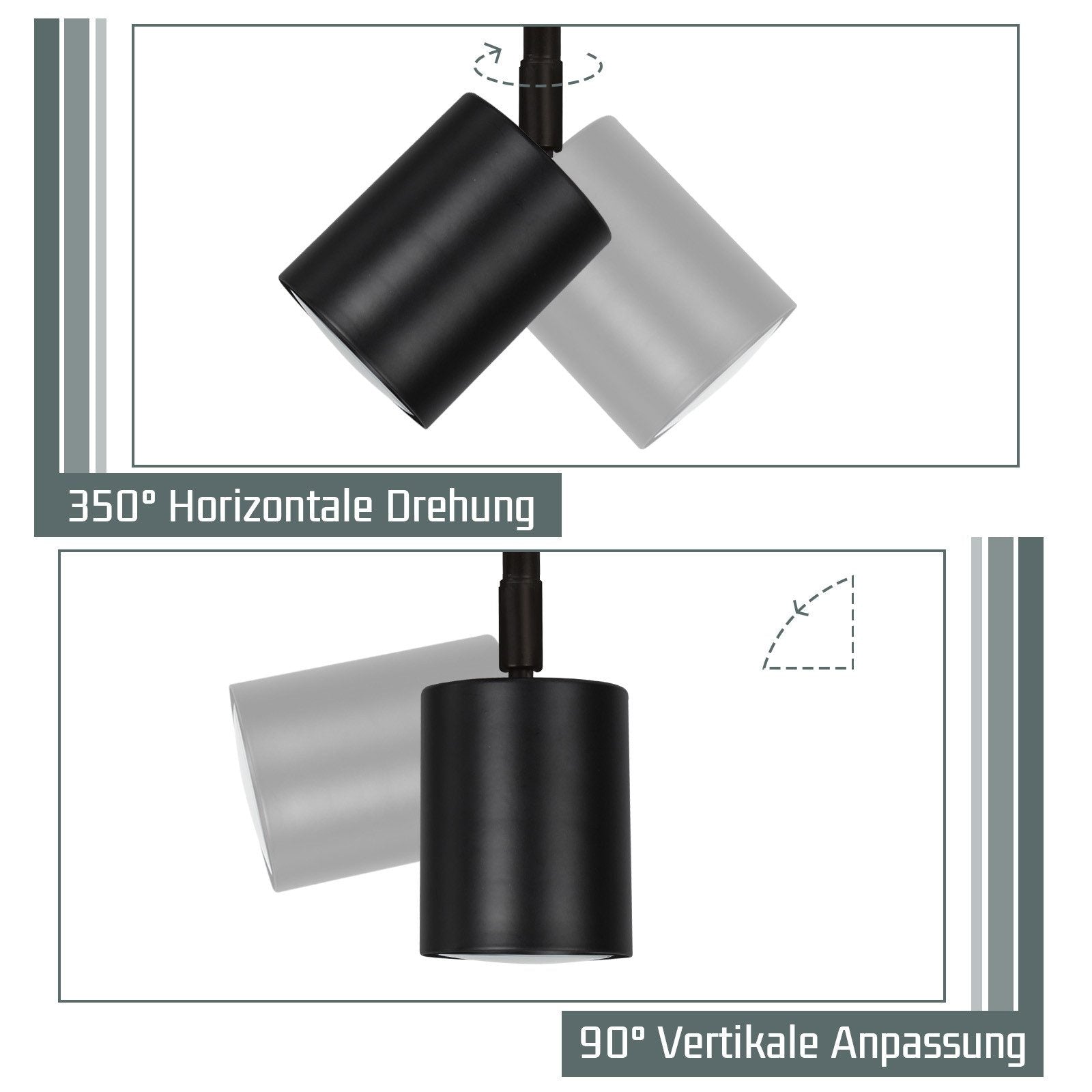 ZMH Lampada da soffitto nera 4 faretti LED GU10 orientabili 350° plafoniera per cucina