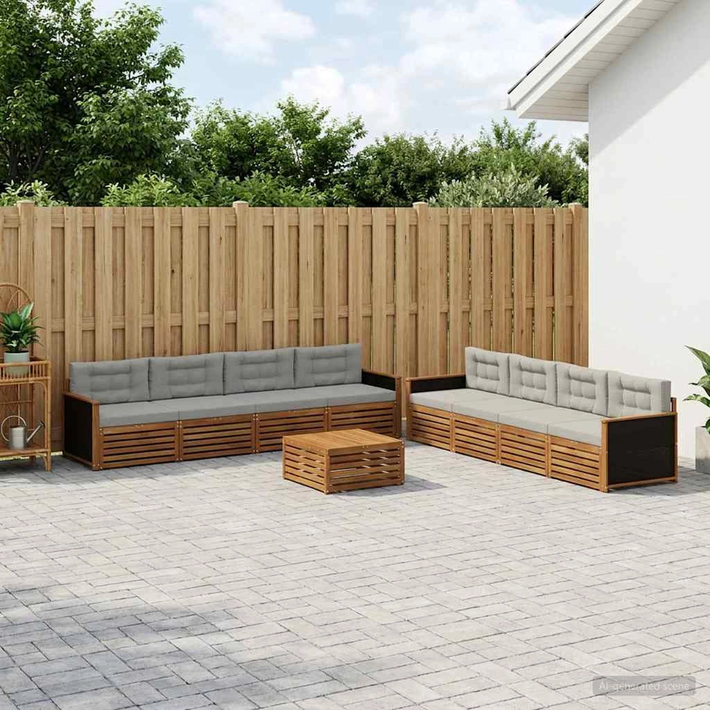 Set di divani da esterno 9 pz Naturale e Grigio Chiaro 3383164