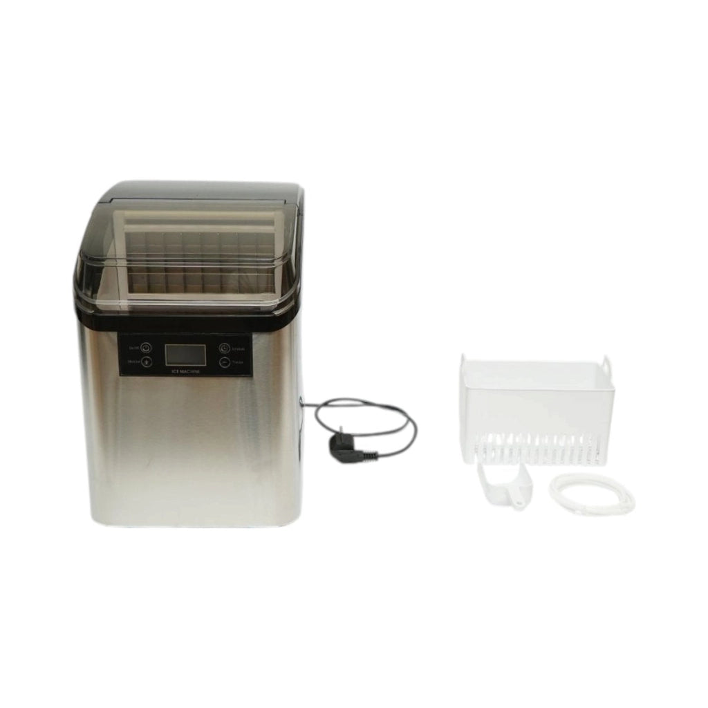Macchina per ghiaccio a cubetti in acciaio inox 20 kg/24h, serbatoio acqua 2,5 l, cestello di raccolta 1,2 kg, autopulente, display digitale