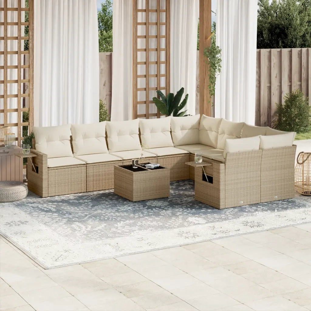 Set Divano da Giardino 10 pz con Cuscini Beige in Polyrattancod mxl 114176