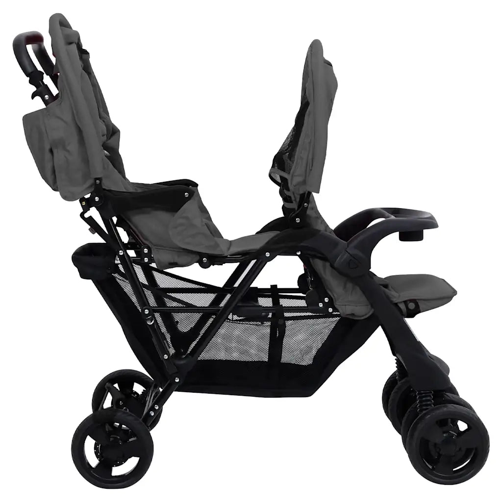 Passeggino Gemellare a Tandem Grigio Scuro in Acciaio 10348