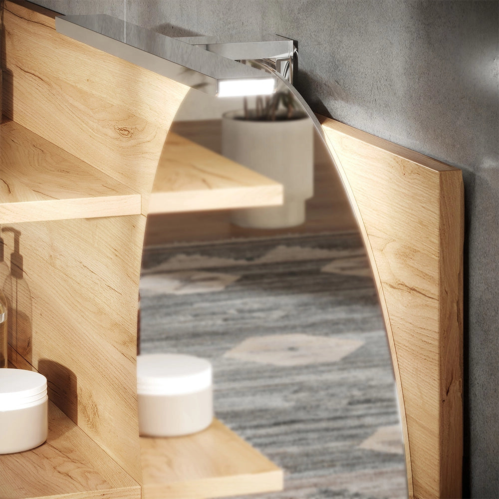 Vicco Specchio con mensola Rovere 100 x 50 cm con 3 scomparti aperti