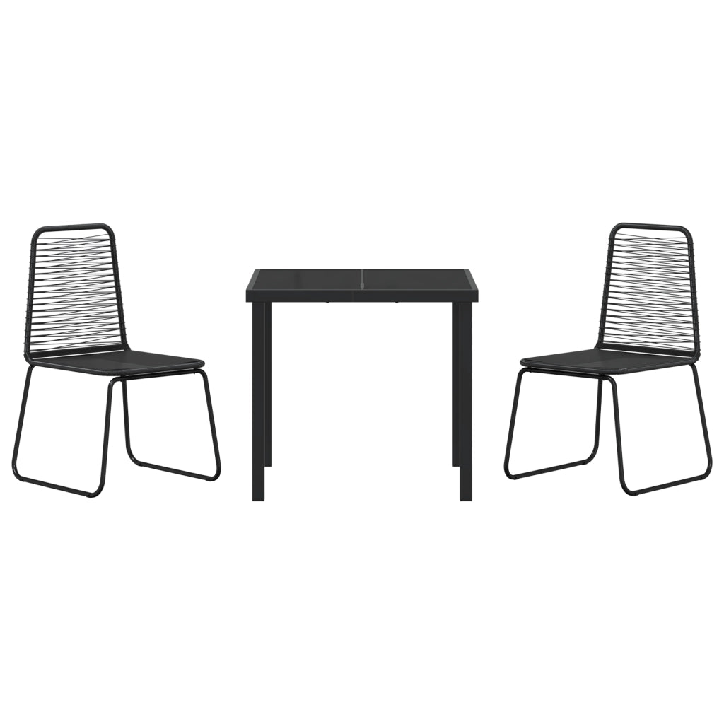 Set da Pranzo da Giardino 3 Pezzi in Rattan Poli Nera