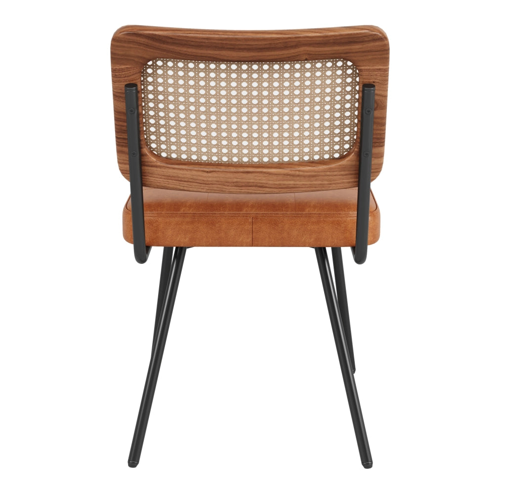 Sedia da pranzo ergonomica in PU e rattan PE marrone