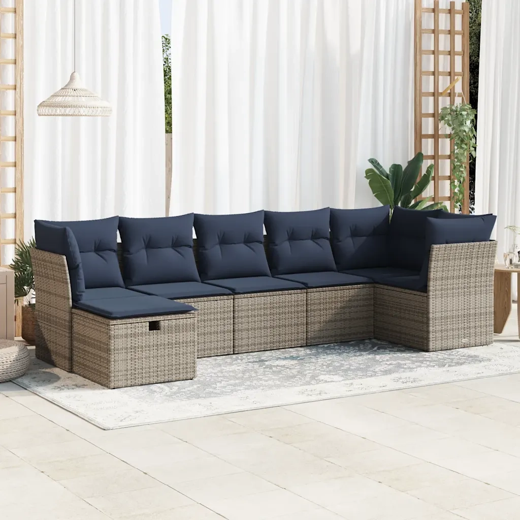 Set Divani da Giardino 7 pz con Cuscini Grigio in Polyrattan