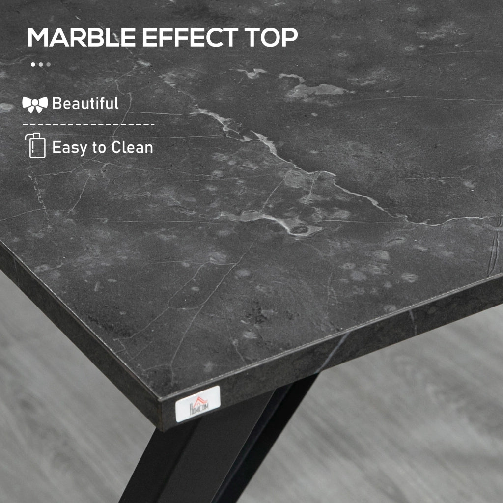 EasyComfort Bancone Bar Tavolo Alto Stile Industriale Effetto Marmo, Legno e Acciaio 120x60x102 cm, Nero