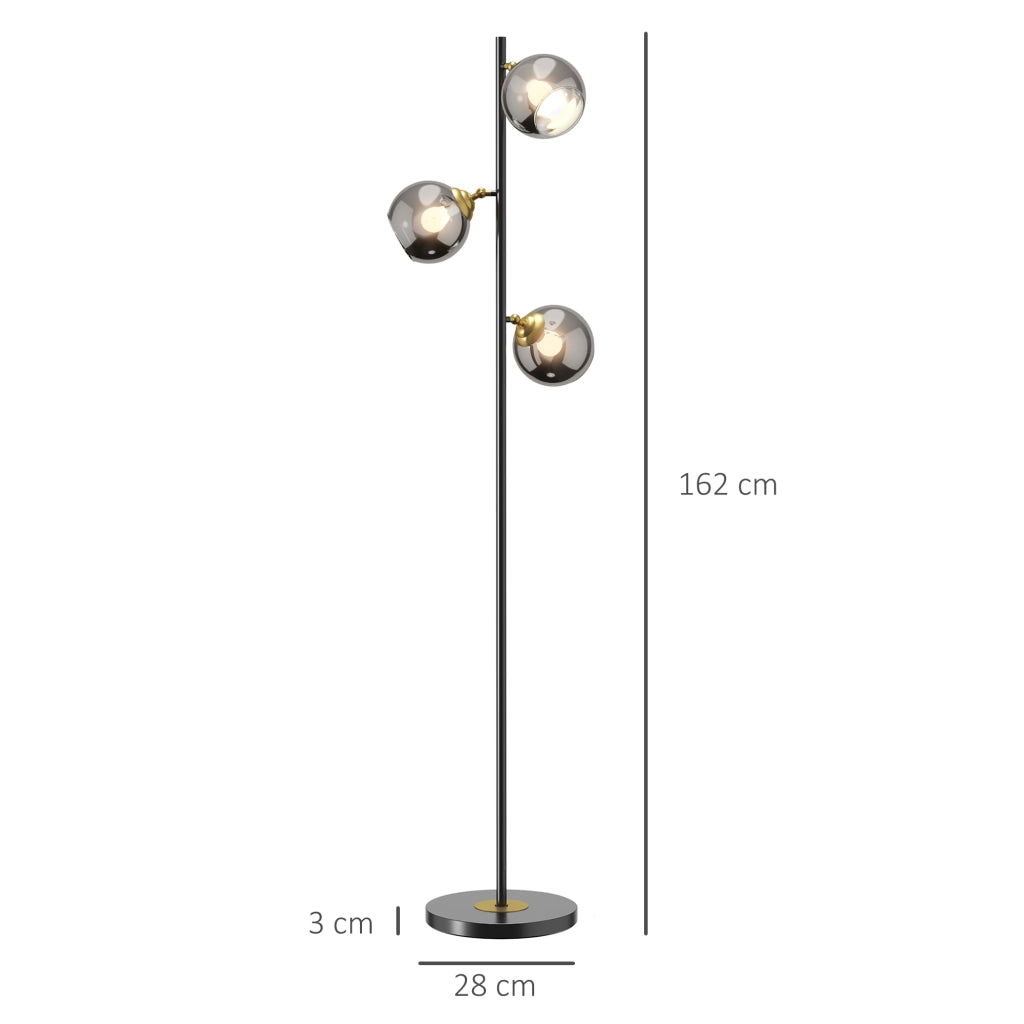 Lampada da terra con 3 paralumi ¨C zephmum ¨C nero e grigio, metallo cromato, 36x162 cm