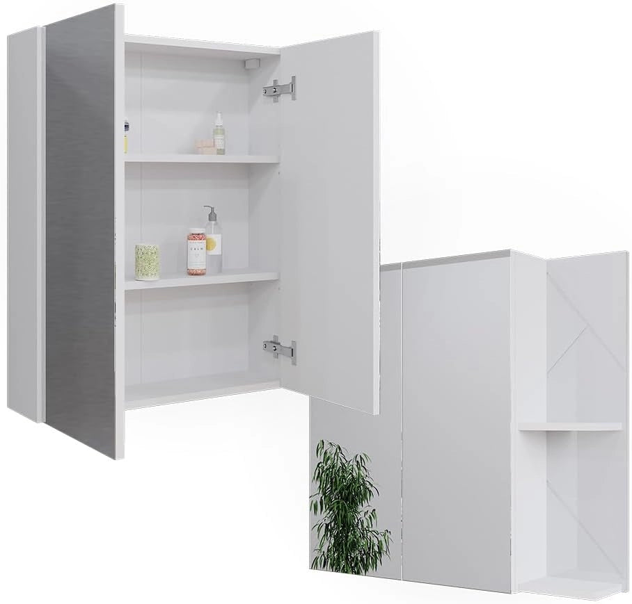Mobile a specchio per il bagno Irma, Bianco lucido, 80 x 75 cm