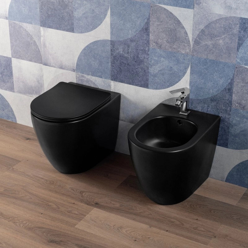 Sanitari Nero Opaco Filomuro Wc + Bidet + Sedile Chiusura Soft C