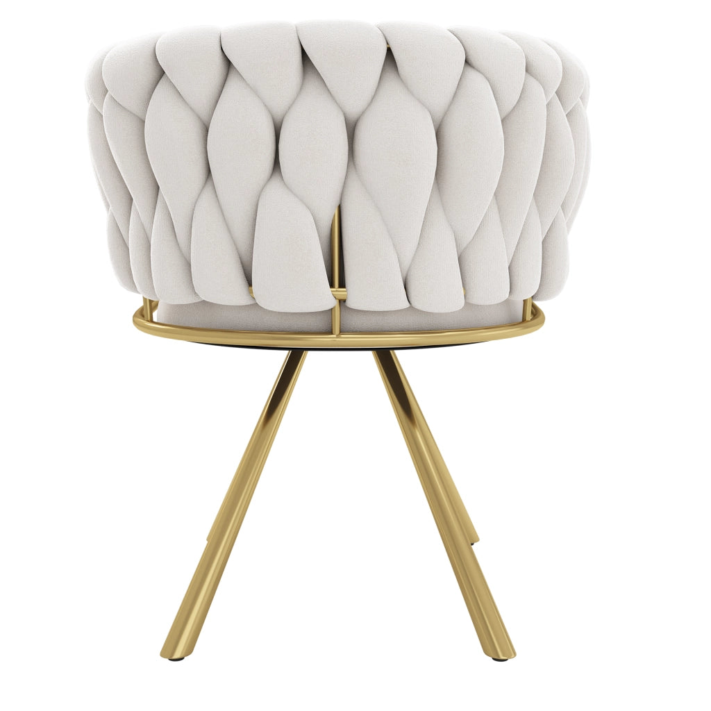 Set 2 sedie da pranzo girevoli in velluto beige con gambe in metallo oro, rotazione 360°