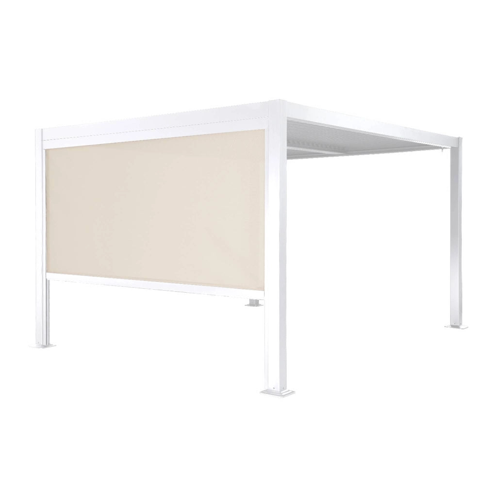 Pergola bioclimatica 3x3m in alluminio e acciaio + tenda 3m, bianco