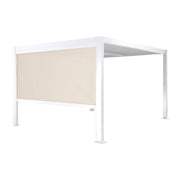 Pergola bioclimatica 3x3m in alluminio e acciaio + tenda 3m, bianco