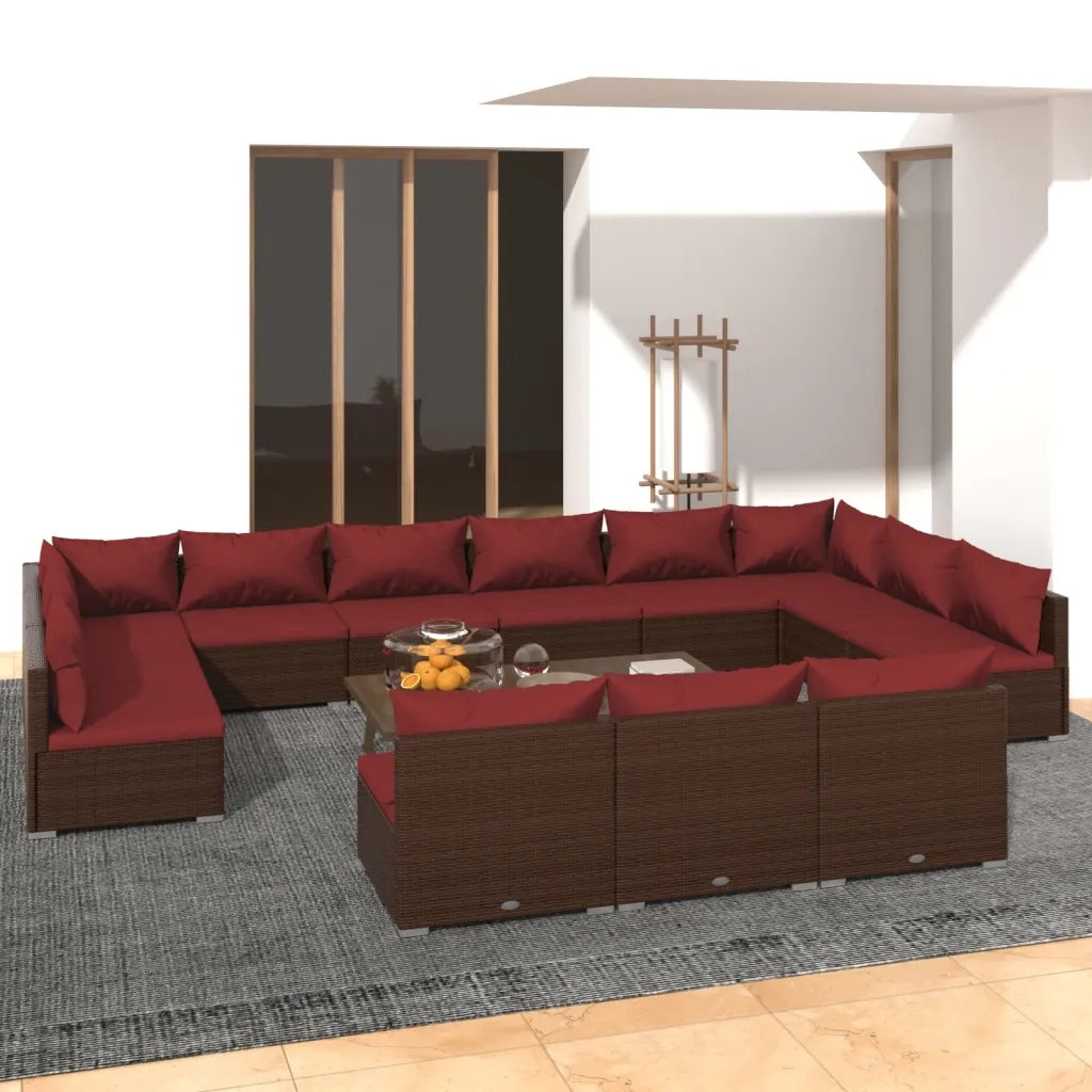 Set Divani da Giardino 13 pz con Cuscini in Polyrattan Marrone cod mxl 35079