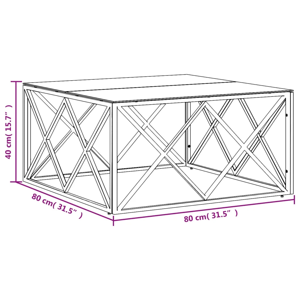 vidaXL Tavolino da Salotto Argento 80x80x40 cm in Acciaio Inox e Vetro