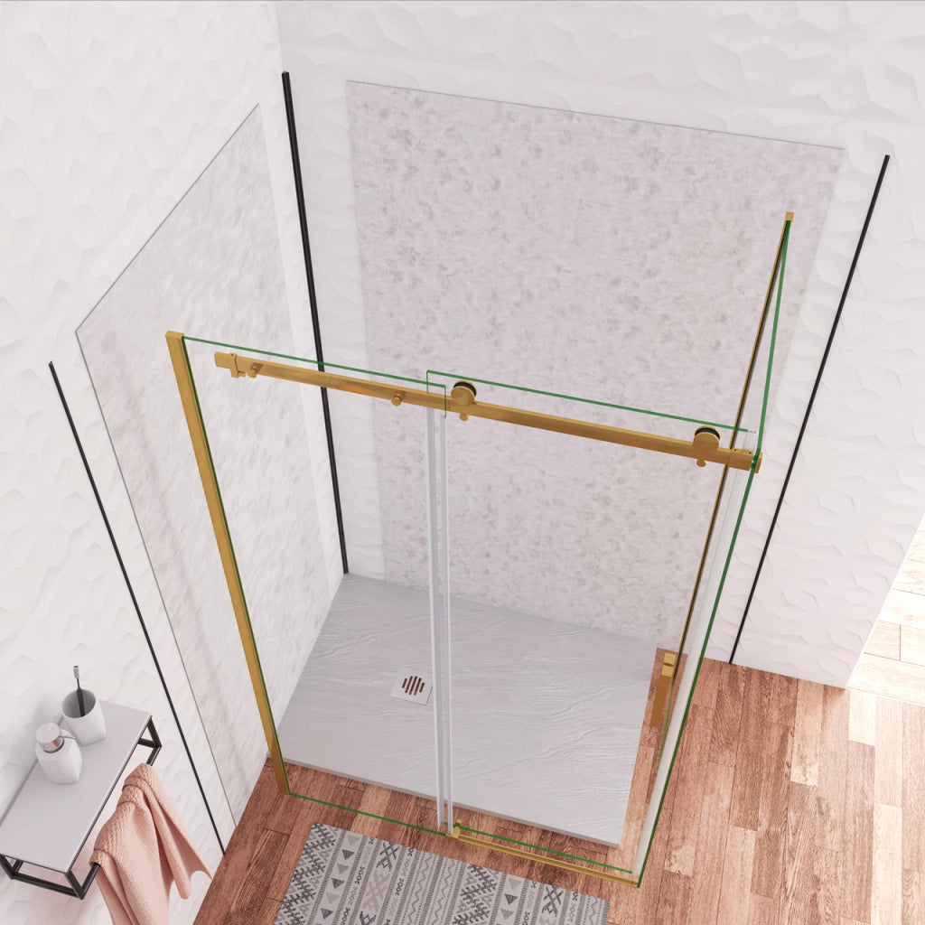 Box Doccia Angolare 100X80 cm H.195 cm Porta Scorrevole con Parete Fissa Vetro 8 mm Temperato Anticalcare Trasparente Telaio Cromo Dorato