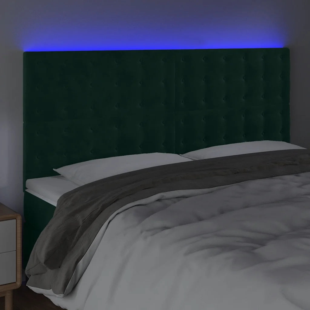 Testiera a LED Verde Scuro 160x5x118/128cm in Velluto