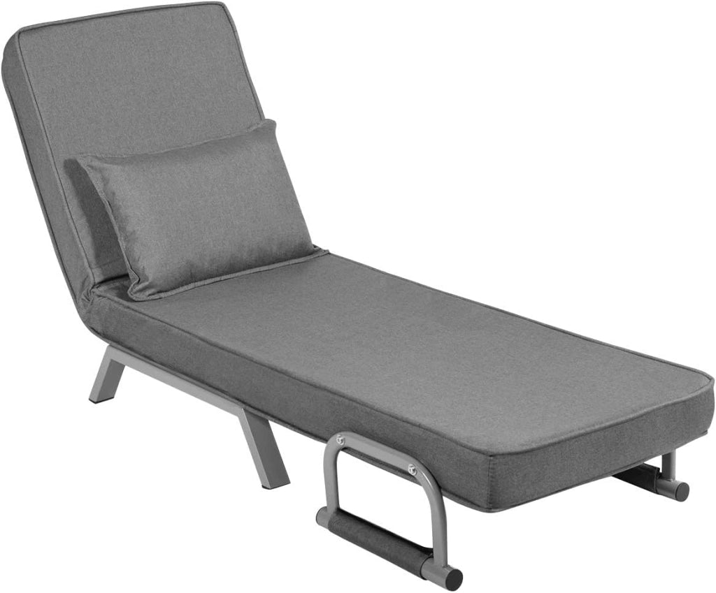 2 in 1 Poltrona Letto Pieghevole, Schienale Regolabile a 5 Livelli, con Braccioli e Cuscinetto, Chaise Longue Soggiorno, Telaio in Metallo, Carico di 150 kg, 59x78,5x83 cm, 5 Colori