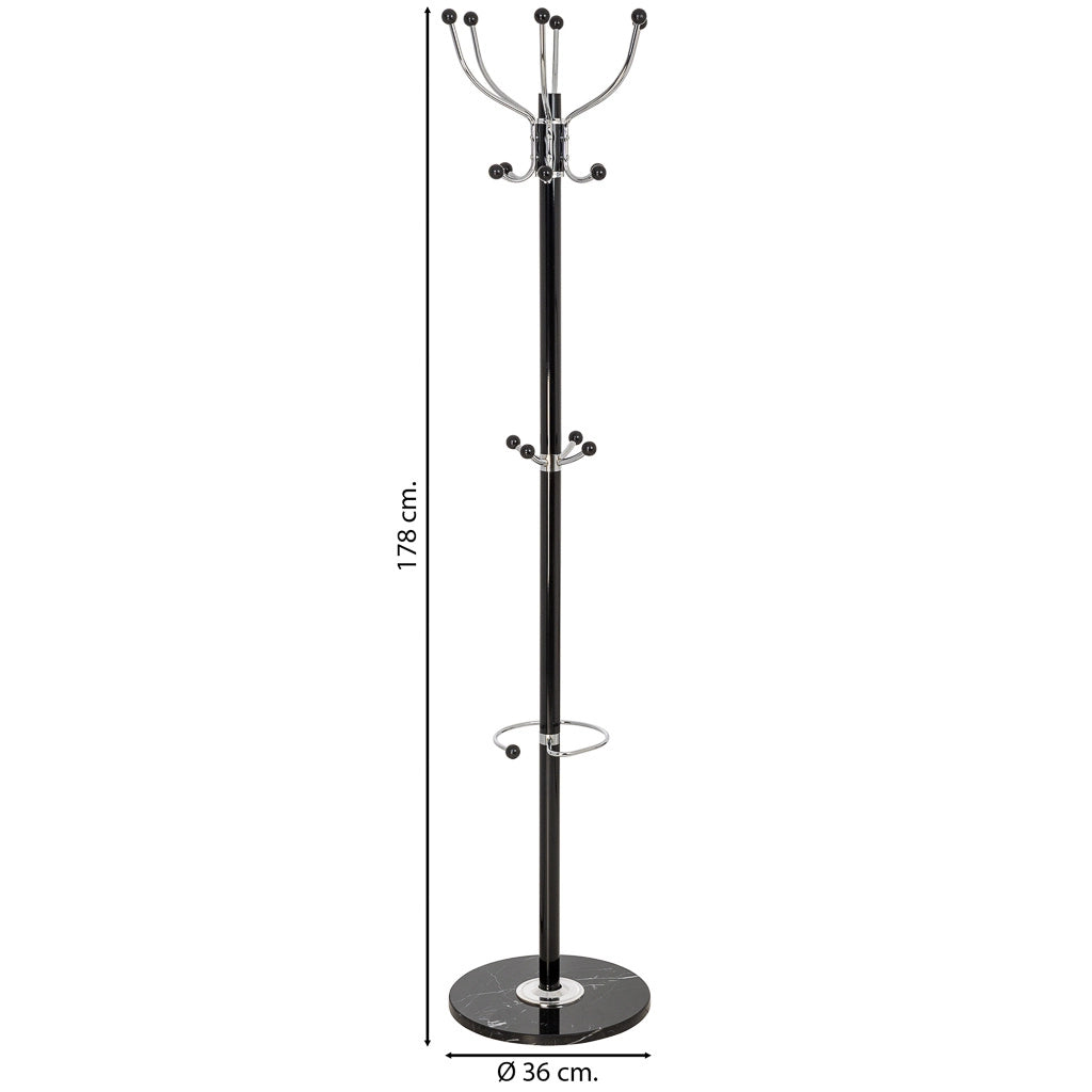Perchero de metal negro con paraguero y 6 ganchos D 36X178h cm