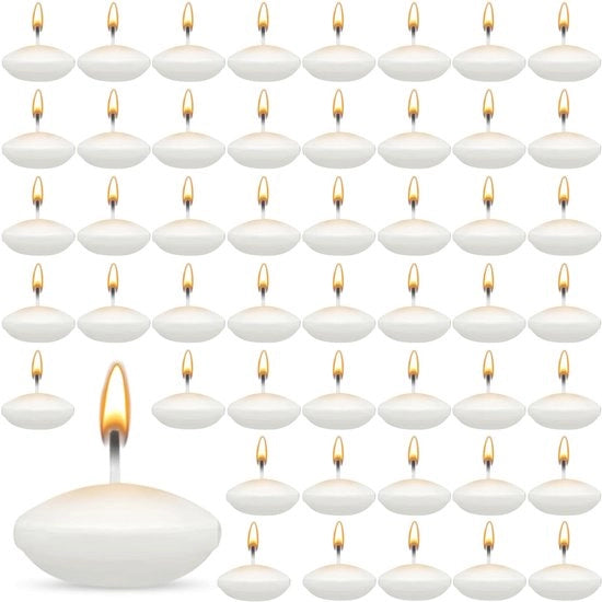 Candele galleggianti 50 pezzi - Senza profumo - Candele a forma rotonda 1,49 pollici - Decorazione per matrimoni/ piscine - Decorazione per dinner/Kerst - Qualità elevata - Lampadine da tavola