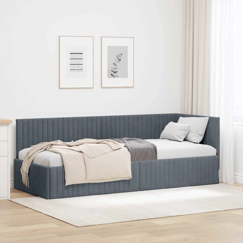 Letto singolo | Letto per adulti | Cornice del letto ad angolo Grigio scuro 80 cm x 200 cm Velluto
