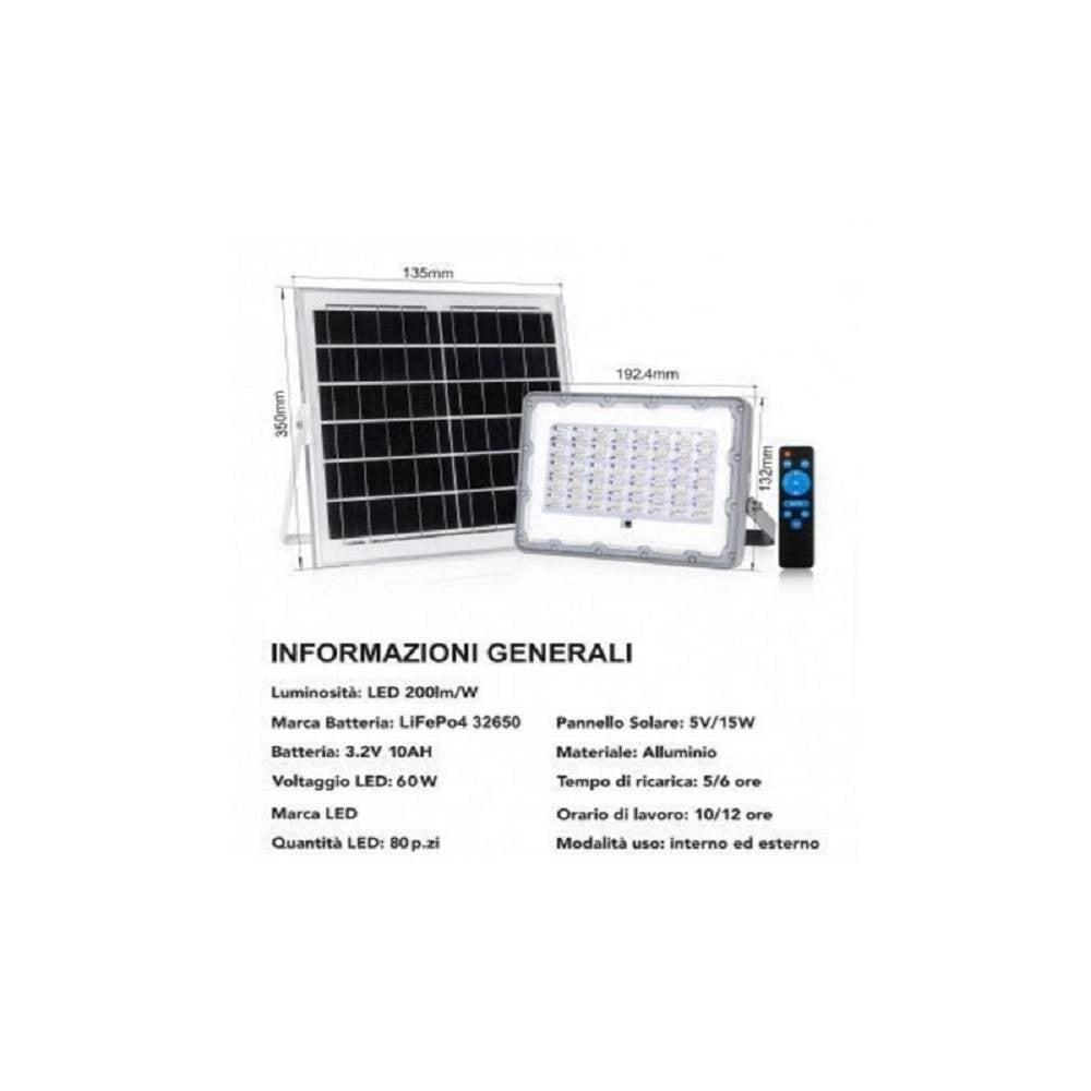 Trade Shop - Faro Led Solare 60w Crepuscolare Pannello Energia Solare Telecomando Ip65 Sl-60w -