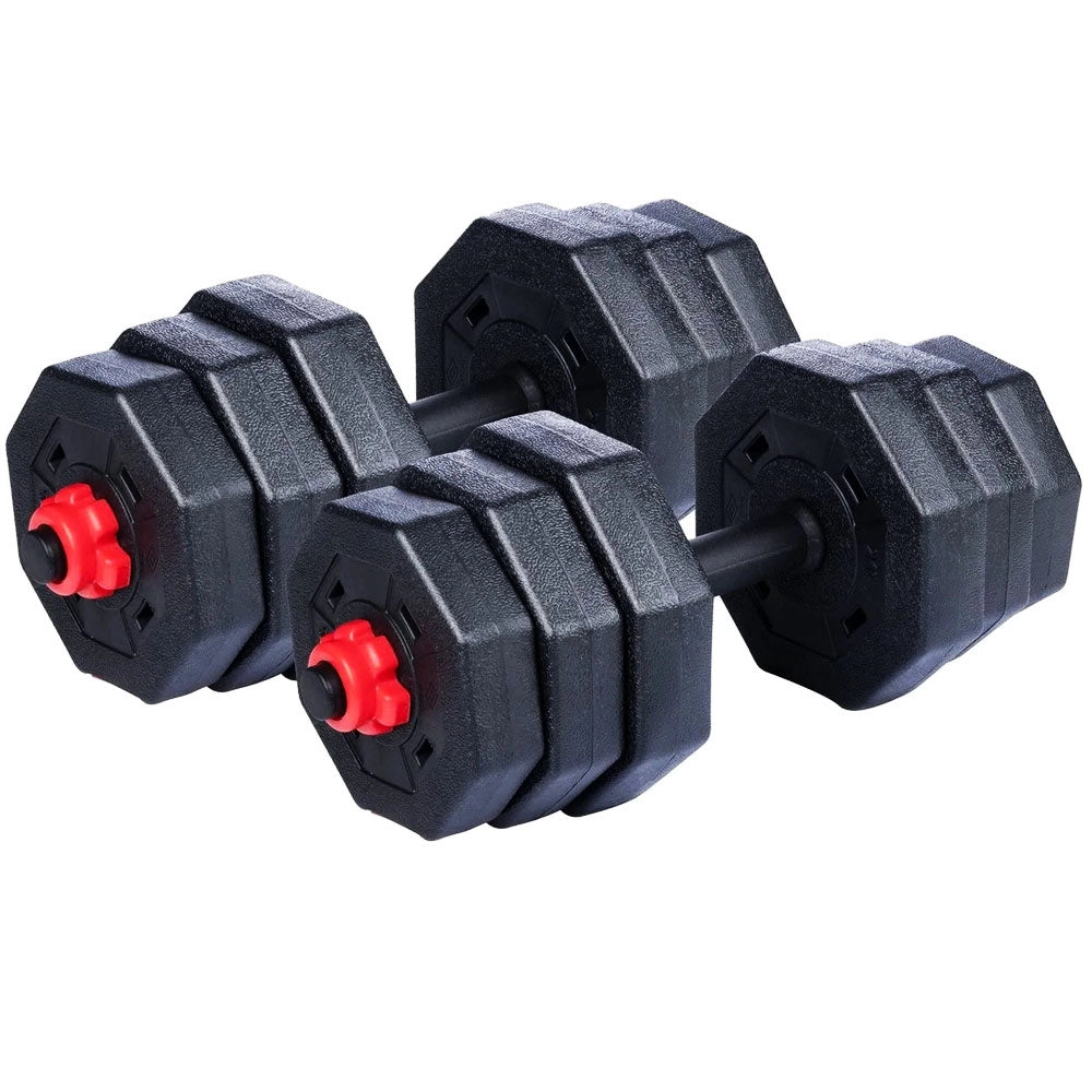Set Manubri Convertibili in Bilanciere 19Kg Totali 12 Dischi Pesi Plastica Dura Nero