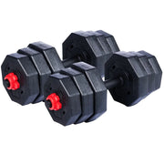 Set Manubri Convertibili in Bilanciere 19Kg Totali 12 Dischi Pesi Plastica Dura Nero