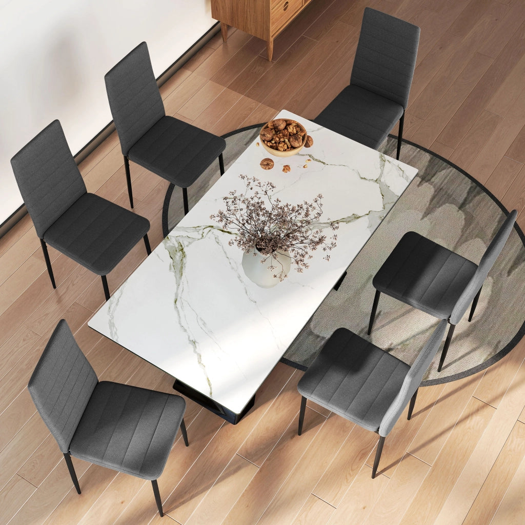 Set 6 Sedie da Pranzo Moderne ¨C Xylo ¨C Rivestimento Lino Sintetico Grigio Schienale Alto Gambe Metallo