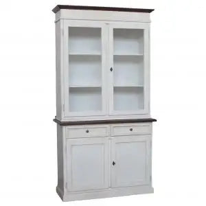 Credenza cristalliera in legno 2 porte mod Martini Shabby chic bianco anticato e noce scuro