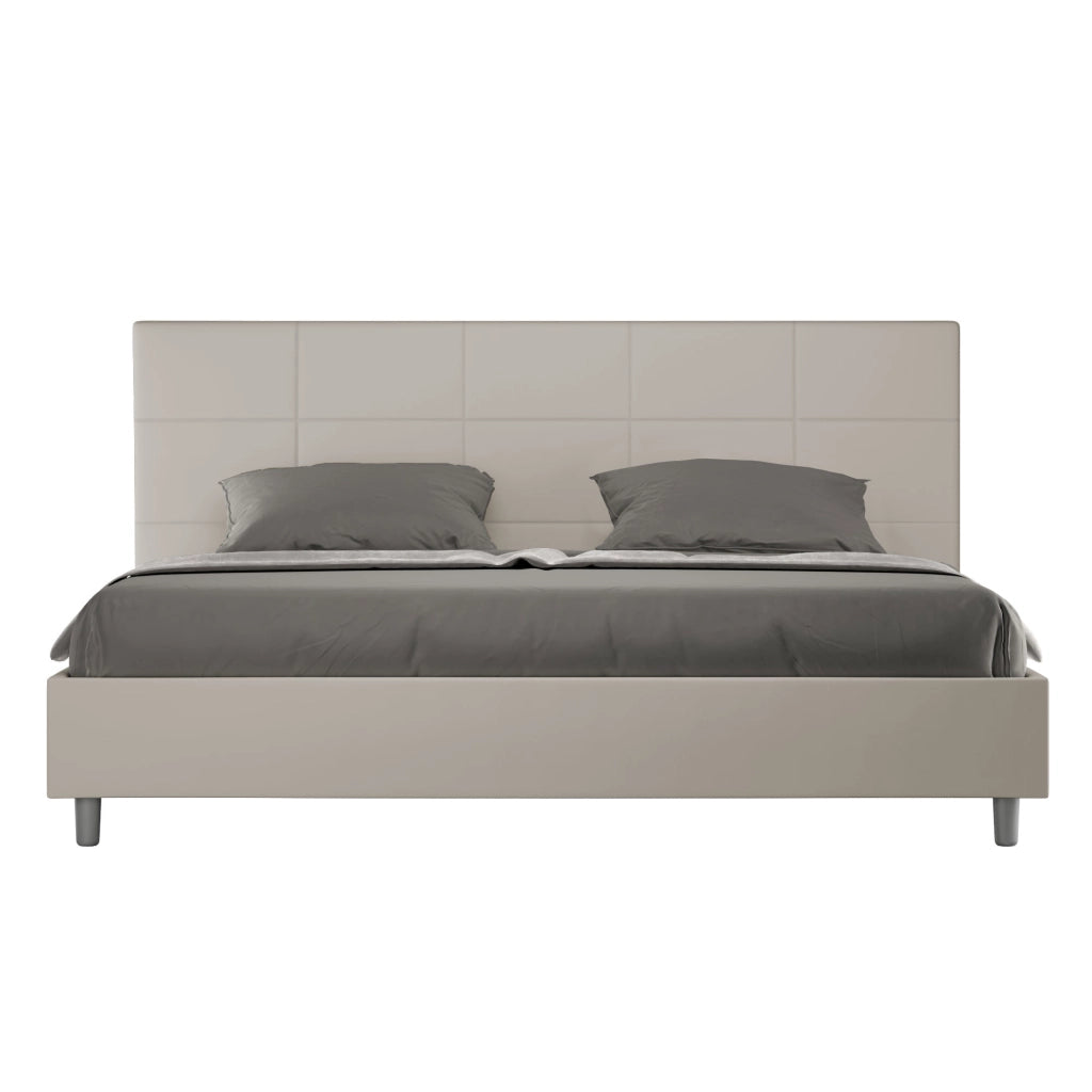 Letto Matrimoniale King Size 180x190 cm Senza Rete Imbottito in Similpelle Mika Tortora