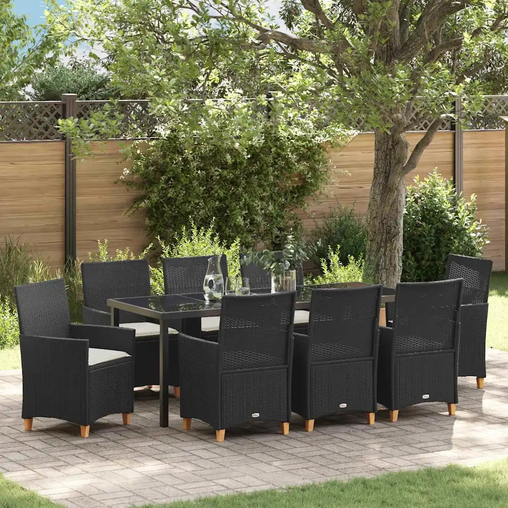 Set da Pranzo per Giardino 9 pcs Nero polyrattan 3381071