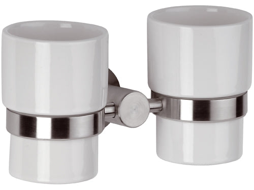 Portabicchiere doppio in ceramica - serie minimal inox