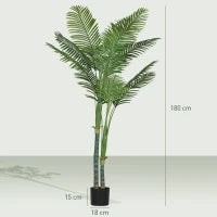 Pianta artificiale interna a palma, con vaso in plastica, altezza 180 cm, Verde