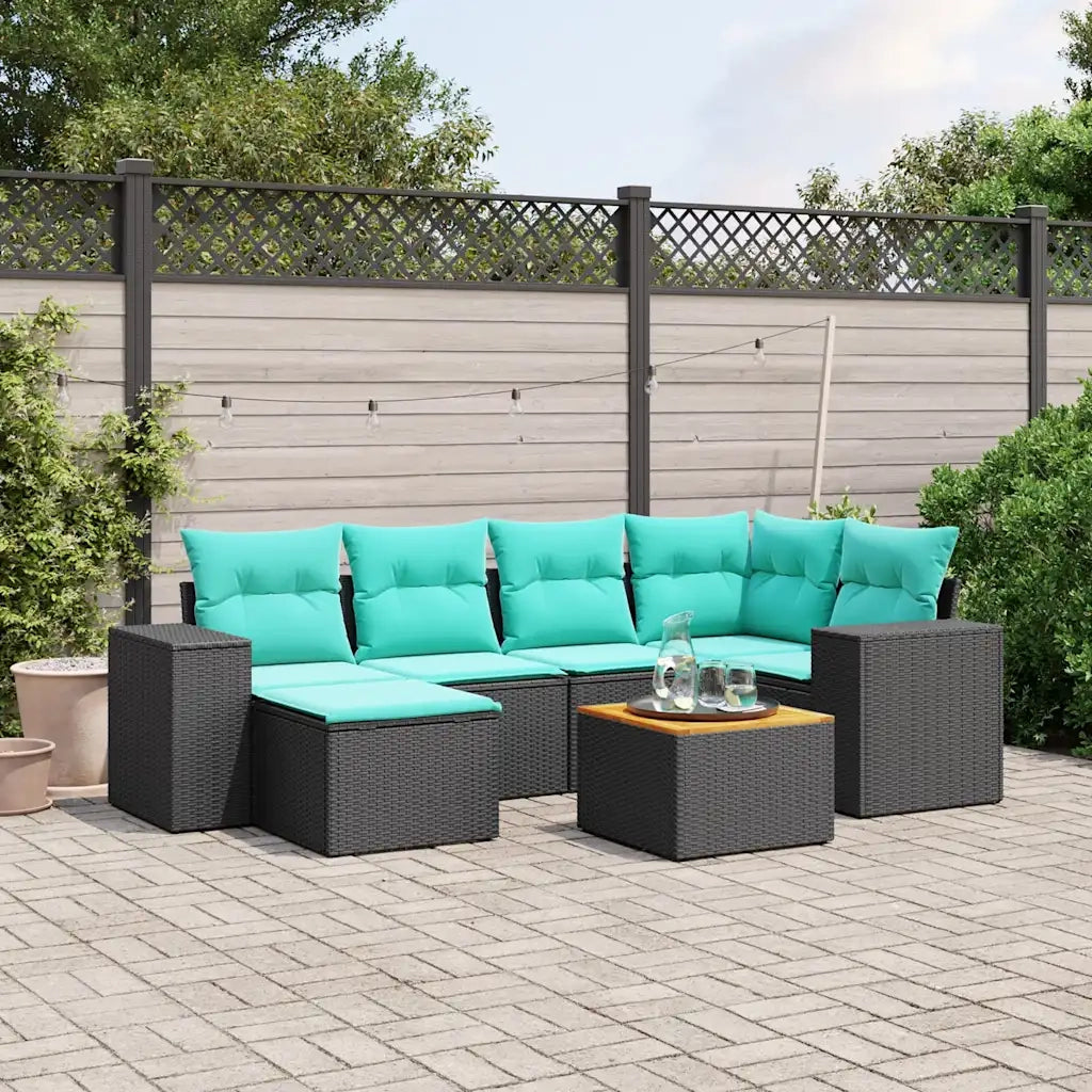 Set Divani da Giardino 7 pz con Cuscini Nero in Polyrattan 3225546