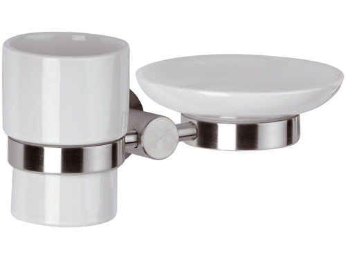 Supporto doppio con bicchiere e portasapone - serie minimal inox