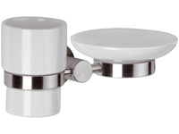 Supporto doppio con bicchiere e portasapone - serie minimal inox