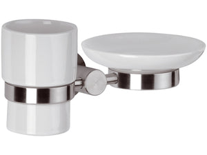 Supporto doppio con bicchiere e portasapone - serie minimal inox