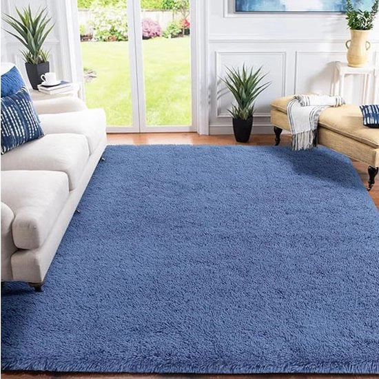 Tappeto per soggiorno a pavimento alto, copriletto per camera da letto, tappeto moderno morbido e soffice per bambini con fondo antiscivolo, lavabile, 80 x 160 cm, blu cobalto