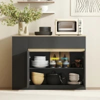 Credenza da cucina con 2 cassetti, 3 scaffali aperti e 2 ante 110 x 29,5 x 82 cm Nero