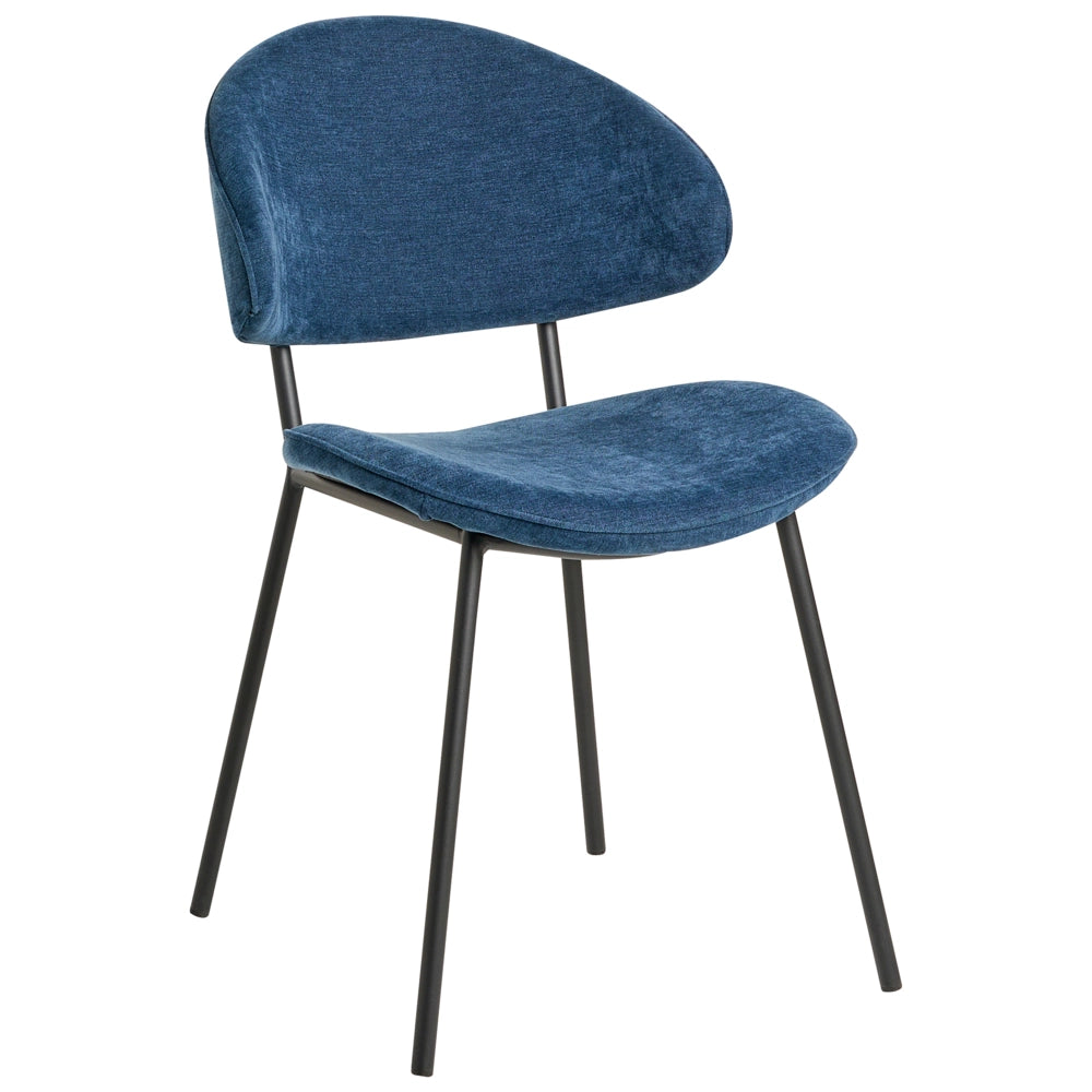 Set di 2 sedie da pranzo Rivestimento in tessuto blu scuro Gambe in metallo nero Senza braccioli Schienale curvo Design moderno e contemporaneo