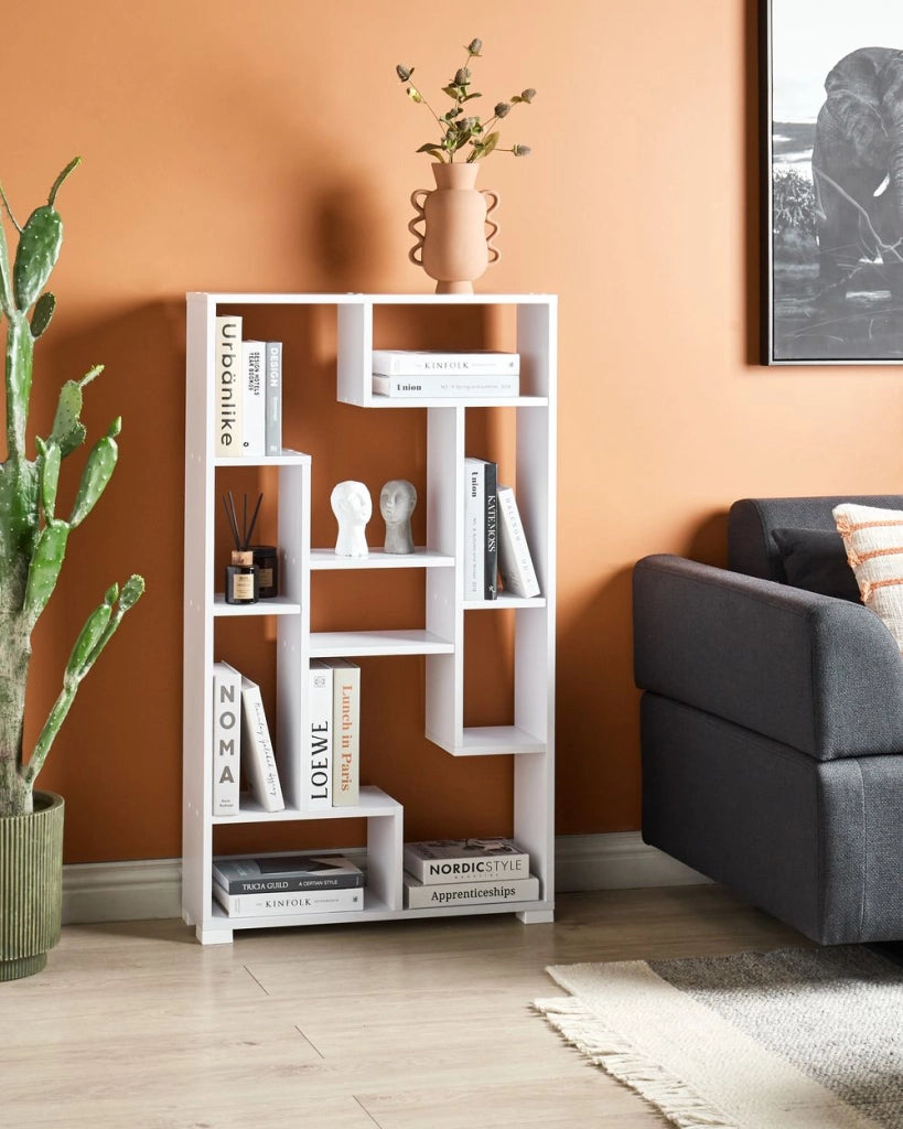 Libreria Industriale 9 Scaffali bianco con schienale aperto stile moderno